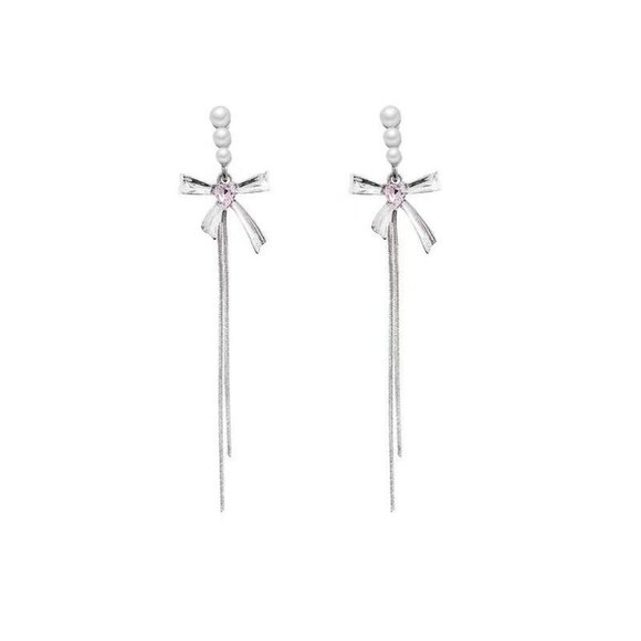 Fashion Metal Bowknot Long Tassel Drop Earrings - Picture 6 of 6